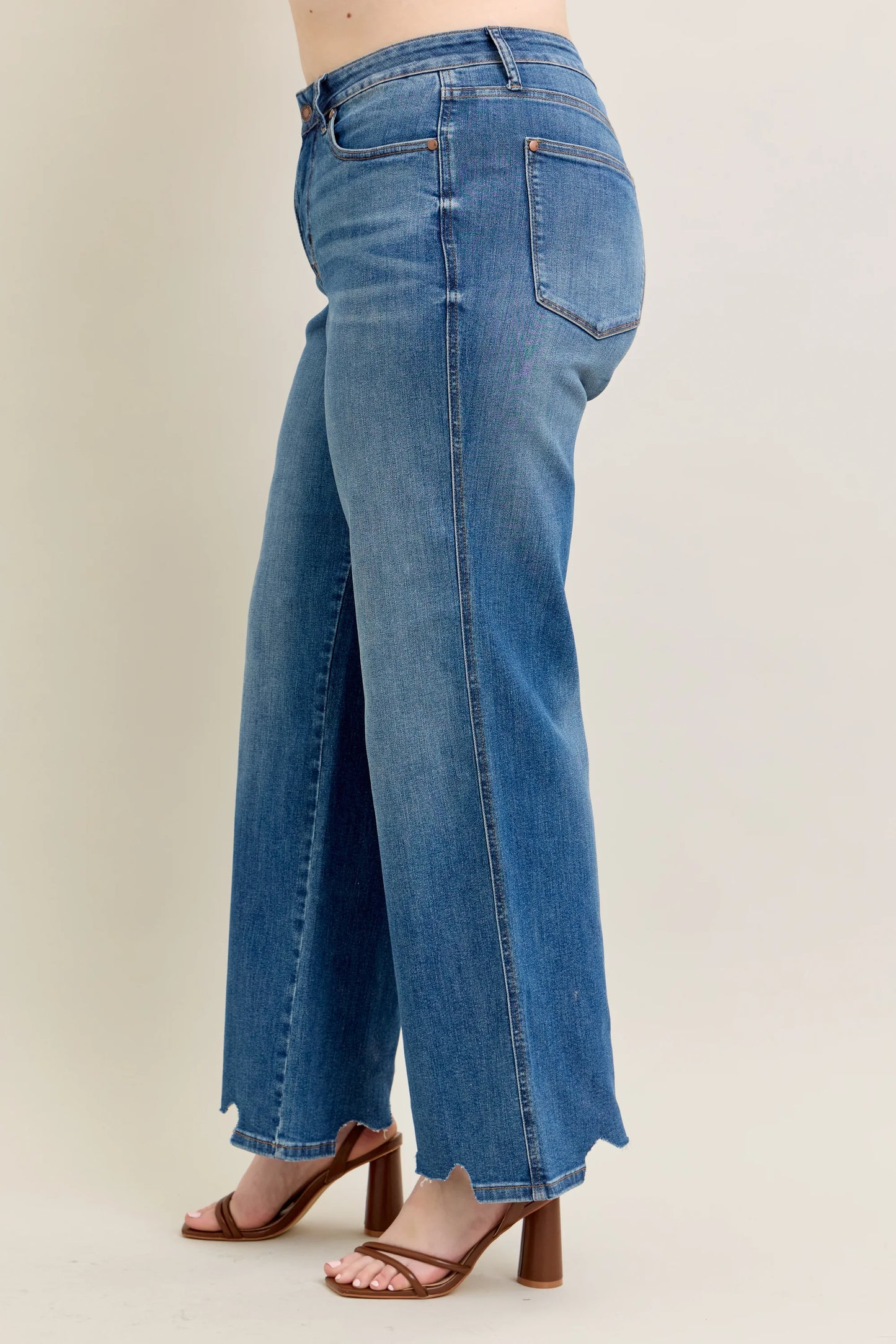 Judy Blue High Waisted Tummy Control Chew Hem Wide Leg Jean