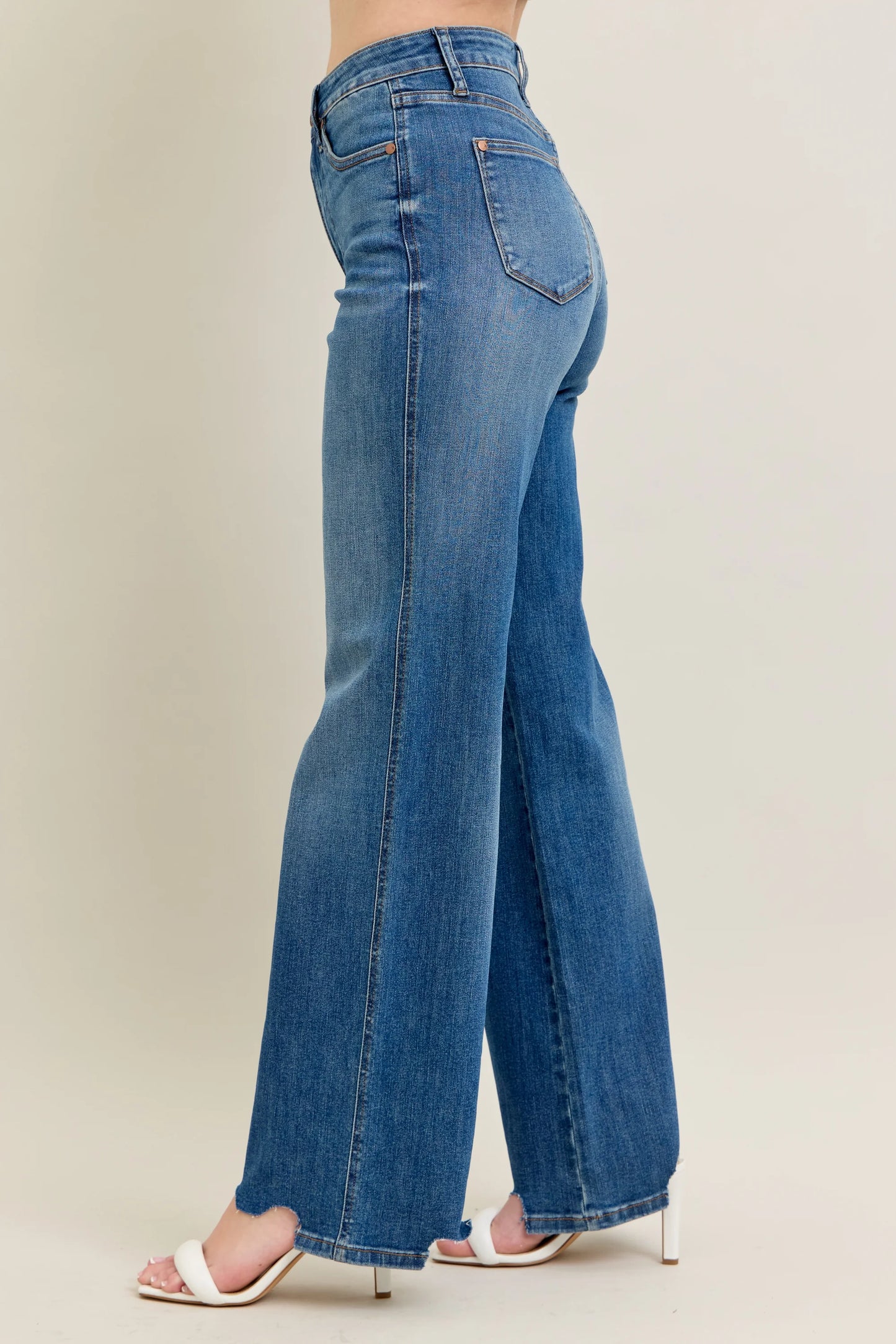 Judy Blue High Waisted Tummy Control Chew Hem Wide Leg Jean