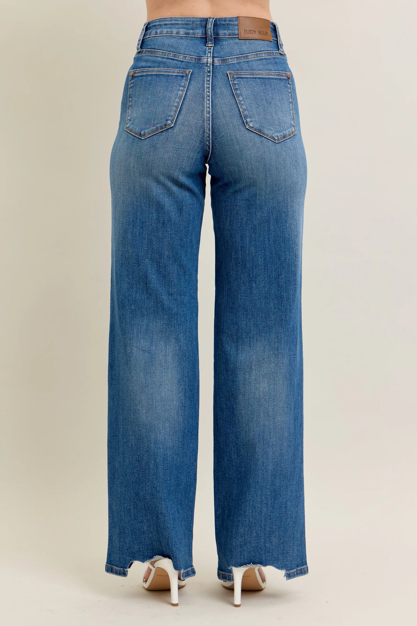 Judy Blue High Waisted Tummy Control Chew Hem Wide Leg Jean