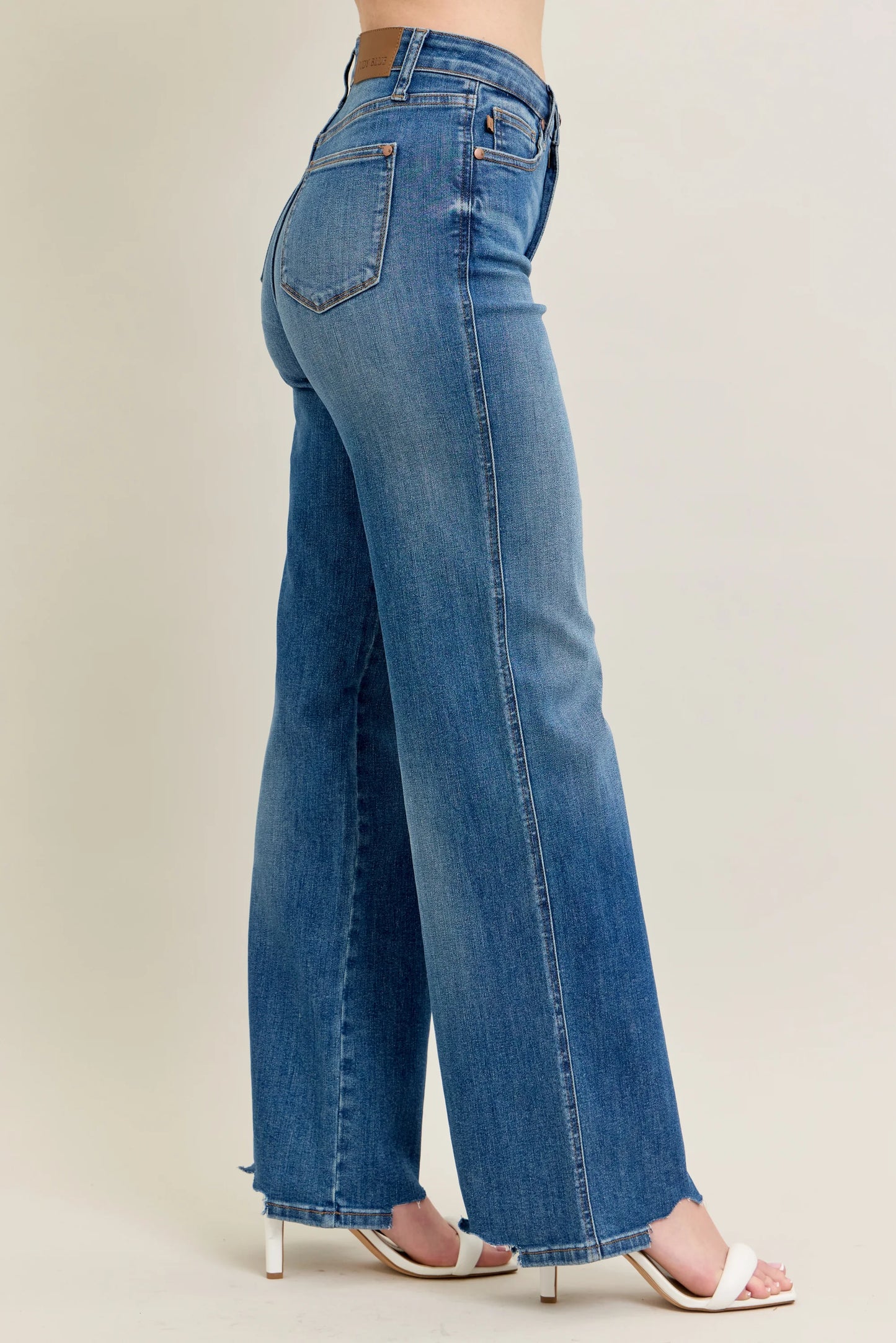 Judy Blue High Waisted Tummy Control Chew Hem Wide Leg Jean