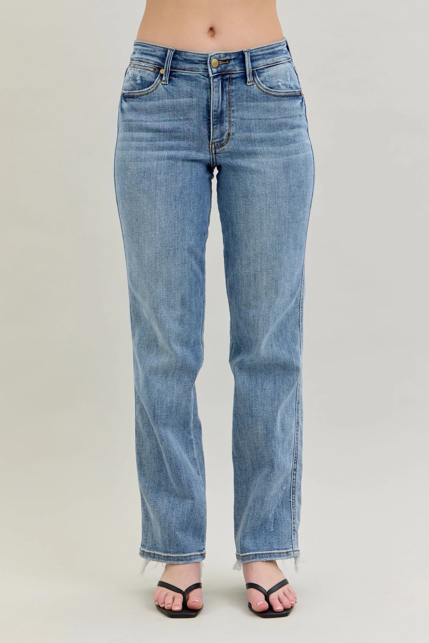 Judy Blue Nia Mid-Rise Yoke Cell Phone Pocket Dad Jeans