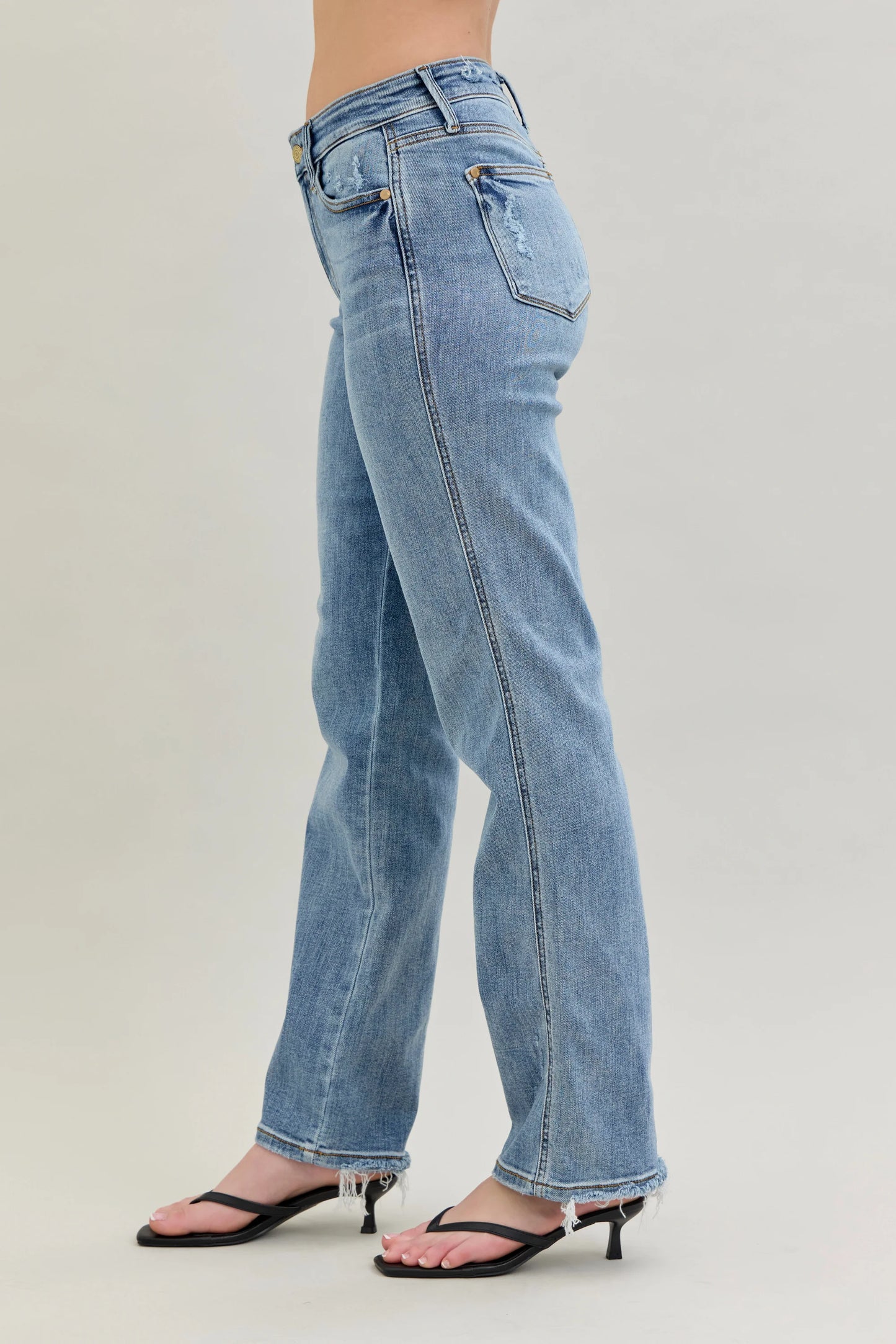 Judy Blue Nia Mid-Rise Yoke Cell Phone Pocket Dad Jeans