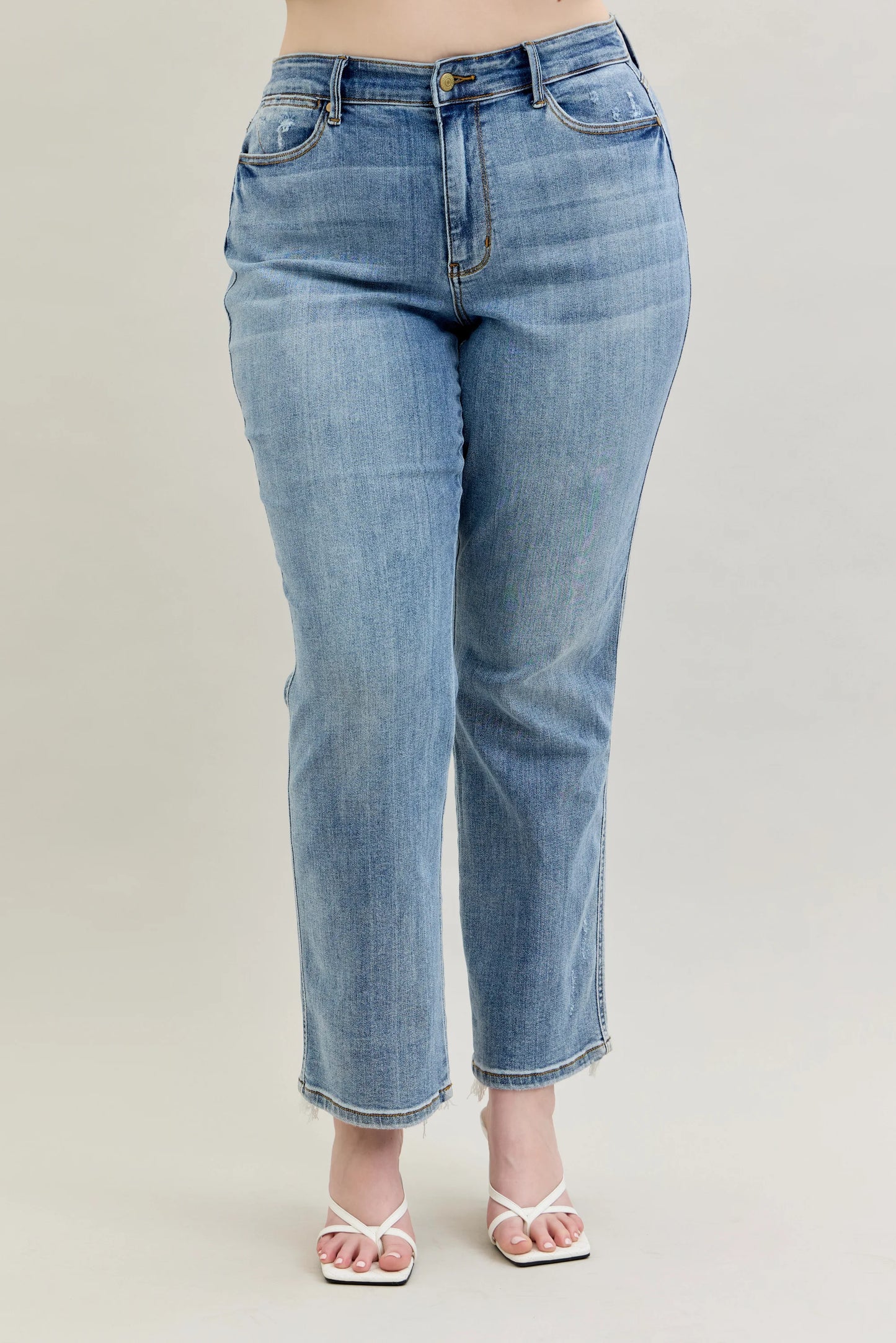 Judy Blue Nia Mid-Rise Yoke Cell Phone Pocket Dad Jeans