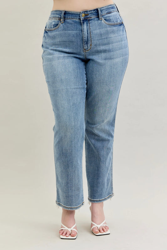 Judy Blue Nia Mid-Rise Yoke Cell Phone Pocket Dad Jeans