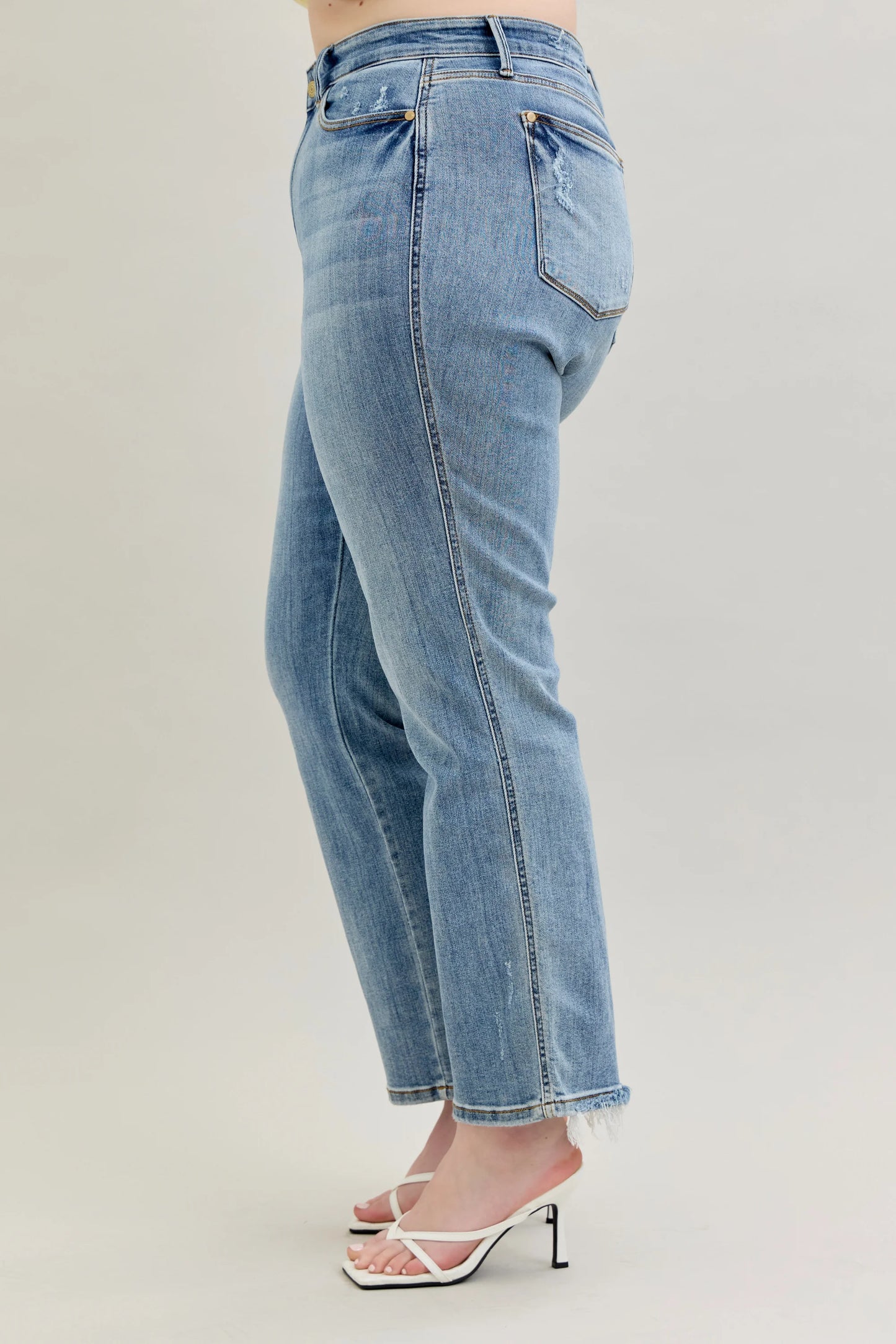 Judy Blue Nia Mid-Rise Yoke Cell Phone Pocket Dad Jeans