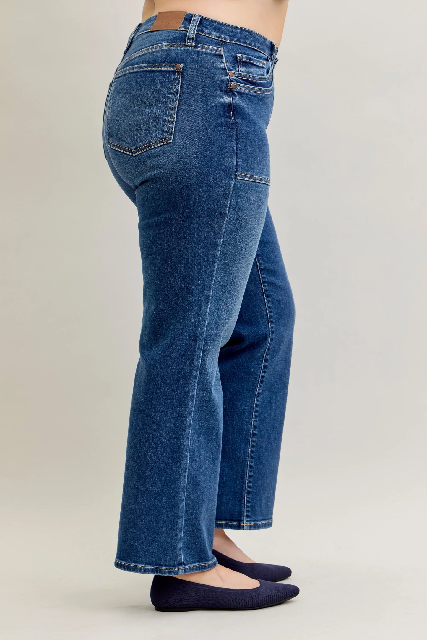 Judy Blue Mid Rise 90's Straight Front Patch Jeans