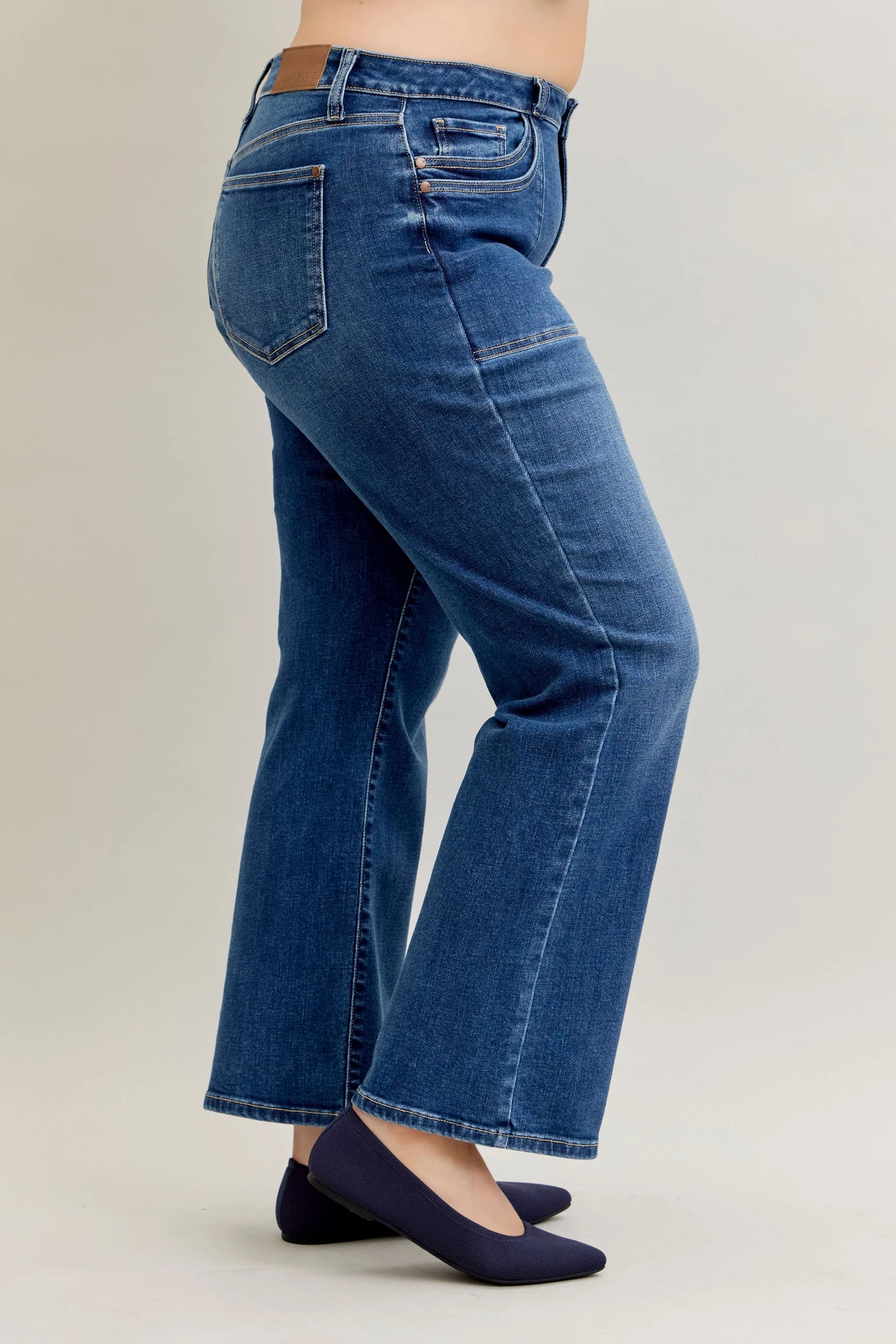 Judy Blue Mid Rise 90's Straight Front Patch Jeans