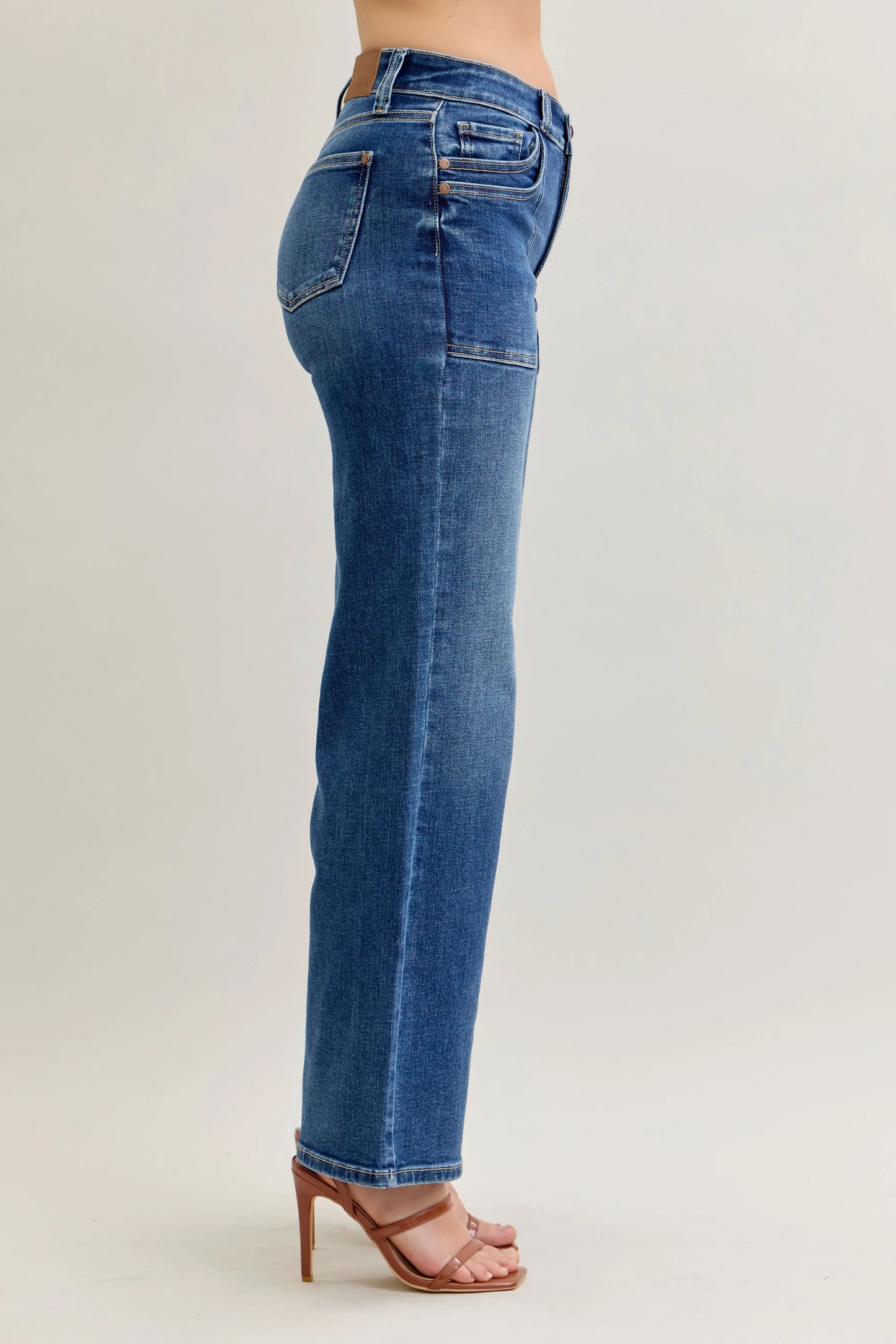 Judy Blue Mid Rise 90's Straight Front Patch Jeans