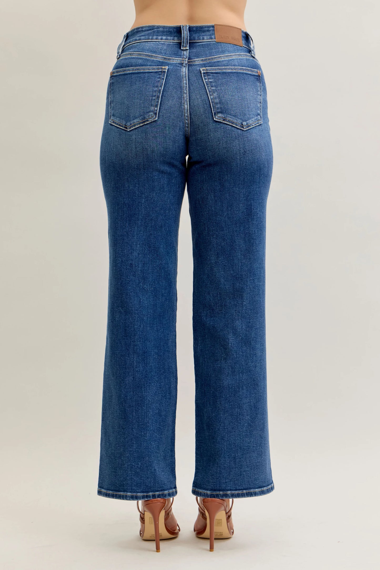 Judy Blue Mid Rise 90's Straight Front Patch Jeans