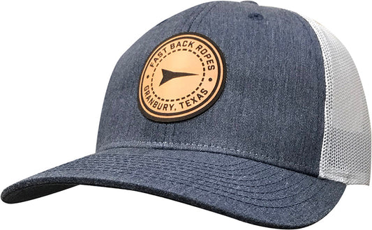 Fast Back Heather Navy Round Leather Patch Cap