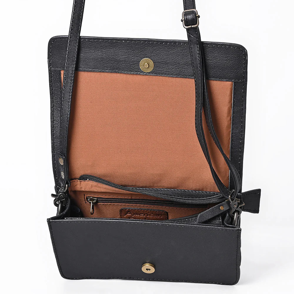 American Darling Black Quilted and Western Floral Tooled Leather Bag