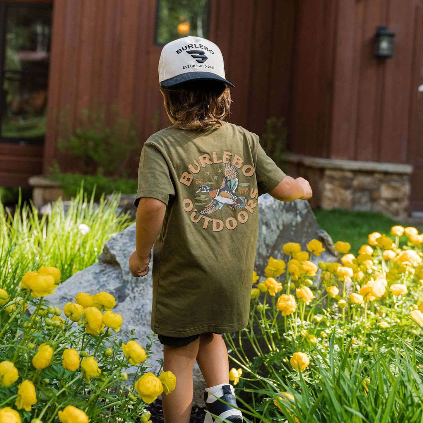 Burlebo Youth Wood Duck Short Sleeve Tee in Hunter Green