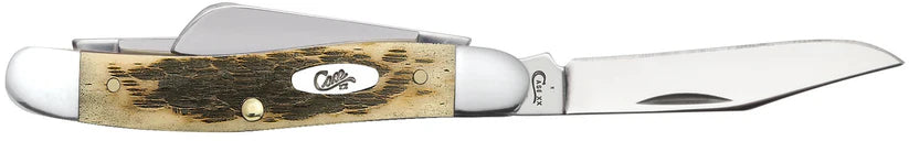 Case Peach Seed Jig Amber Bone Carbon Steel Medium Stockman with Spey Blade