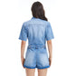 Bayeas Denim Romper with Rolled Hem