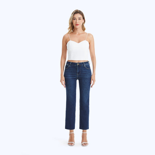 Bayeas Mid Rise Cropped Straight Jeans with Raw Hem