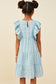 Girls Blue Embroidered Ruffled Lace Sleeveless Dress