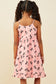 Girls Pink Bow Print Button Detail Tiered Tank Dress