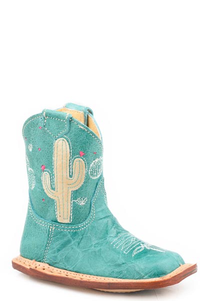 Roper Cowbabies Waxy Turquoise with Cactus Overlay Boot