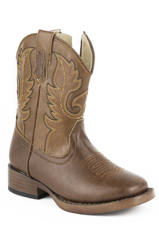 Roper Toddler Boys Texson Brown and Tan Faux Leather Cowboy Boot