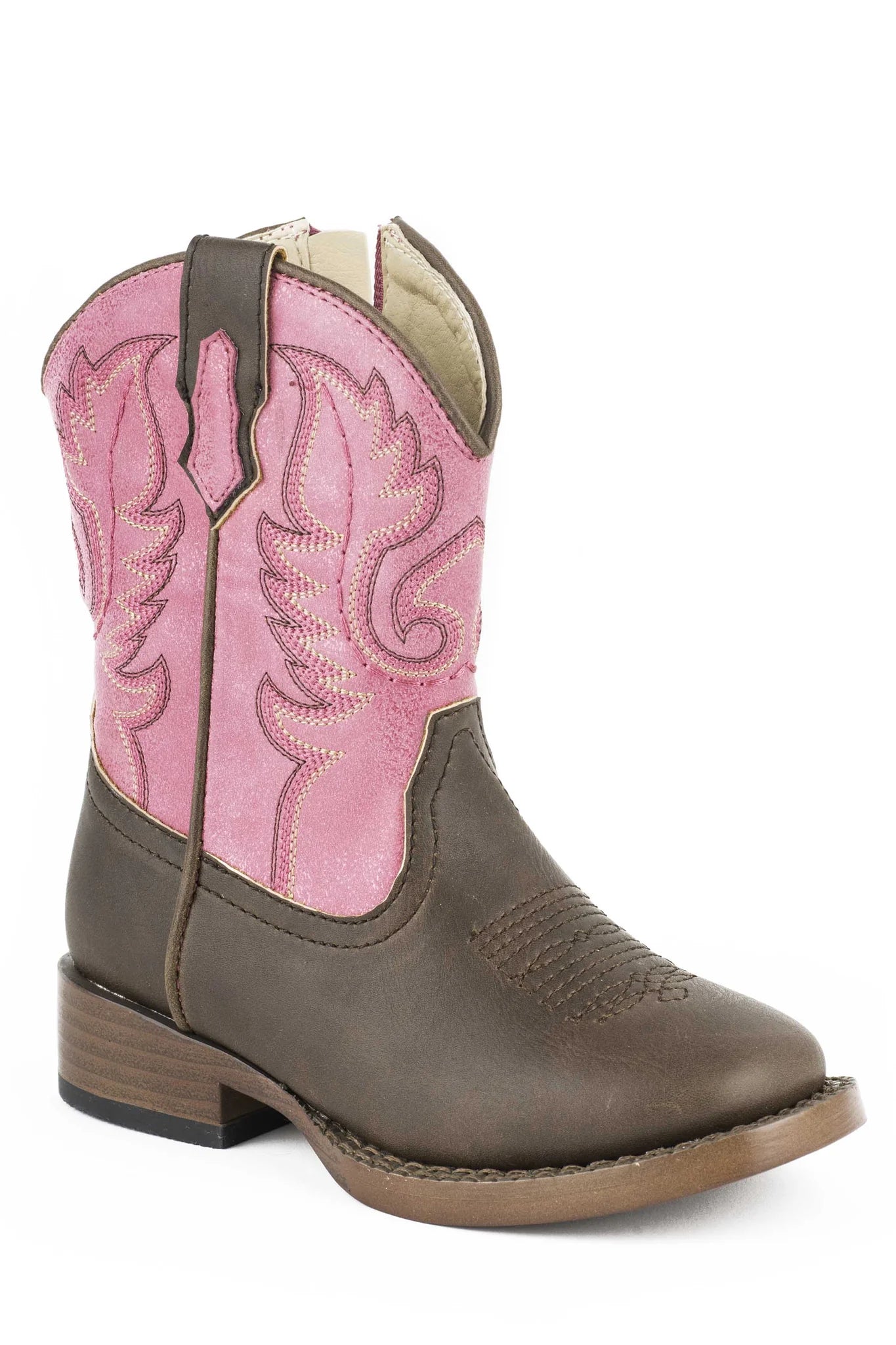 Roper Toddler Girls Texsis Brown and Pink Faux Leather Cowboy Boots