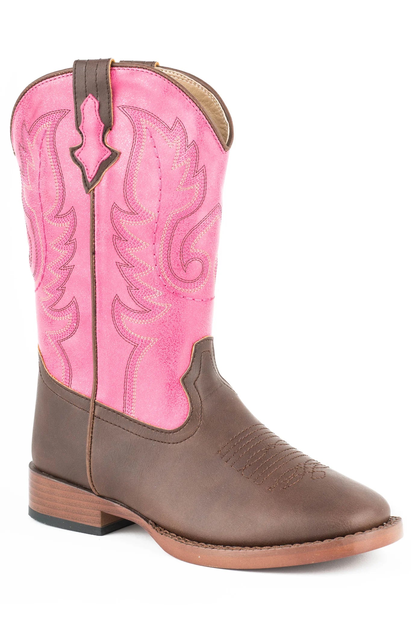 Roper Little Girls Texsis Faux Leather Brown and Pink Cowboy Boots