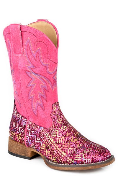 Roper Little Kids Fuchsia Glitter Aztec Boot
