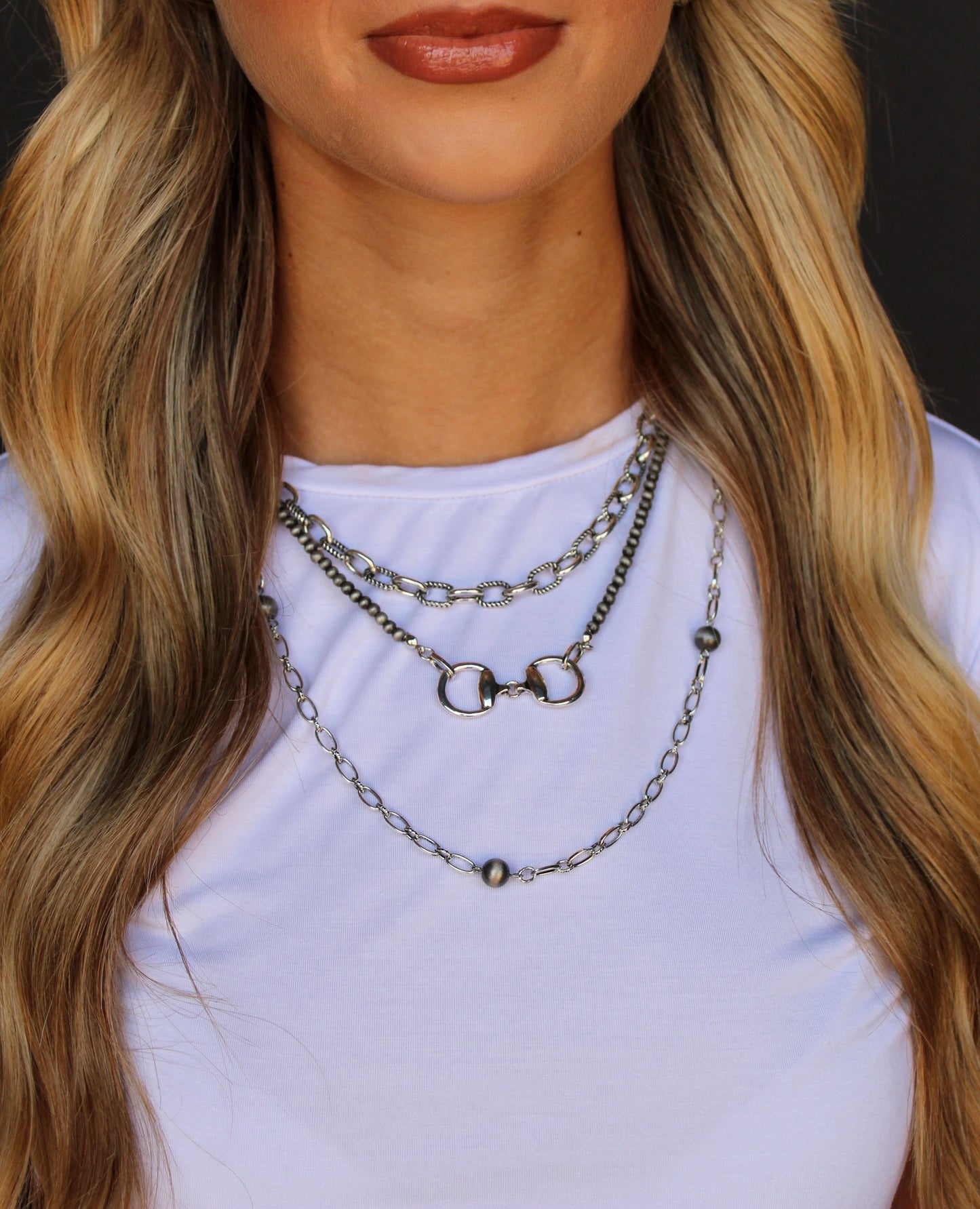 West & Co. Silver Multi-Layer Necklace with Faux Navajo Pearls & Bit Pendant