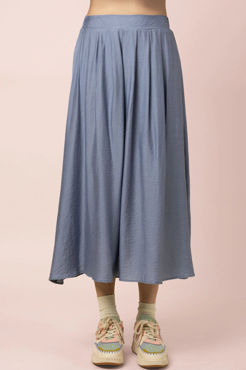 Pleated Bubble Blouse Top & Midi Skirt Set in Denim