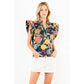 Ruffle Sleeve Navy Floral Pattern Top