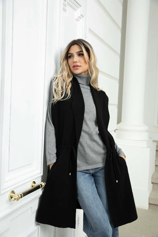 Longline Front Tie Vest in Black