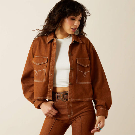 Ariat New Boxy Cropped Denim Jacket in Pecan Brown