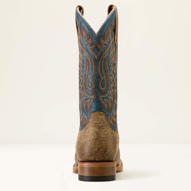 Ariat Gold Point Wide Square Toe Cowboy Boot in Earth Brown Bison/ Royal Blue