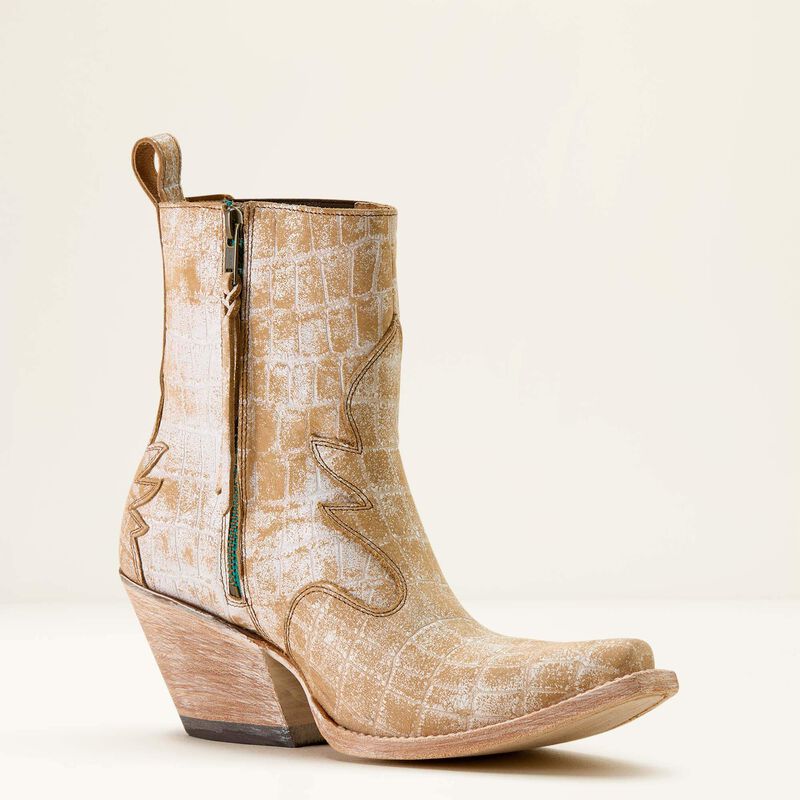 Ariat Jade X Toe Western Boot in Distressed Crema Croc Print