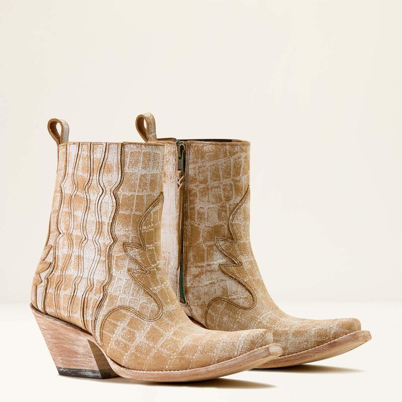 Ariat Jade X Toe Western Boot in Distressed Crema Croc Print