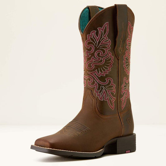 Ariat Round Up StretchFit Wide Square Toe Western Boot in Sassy Brown