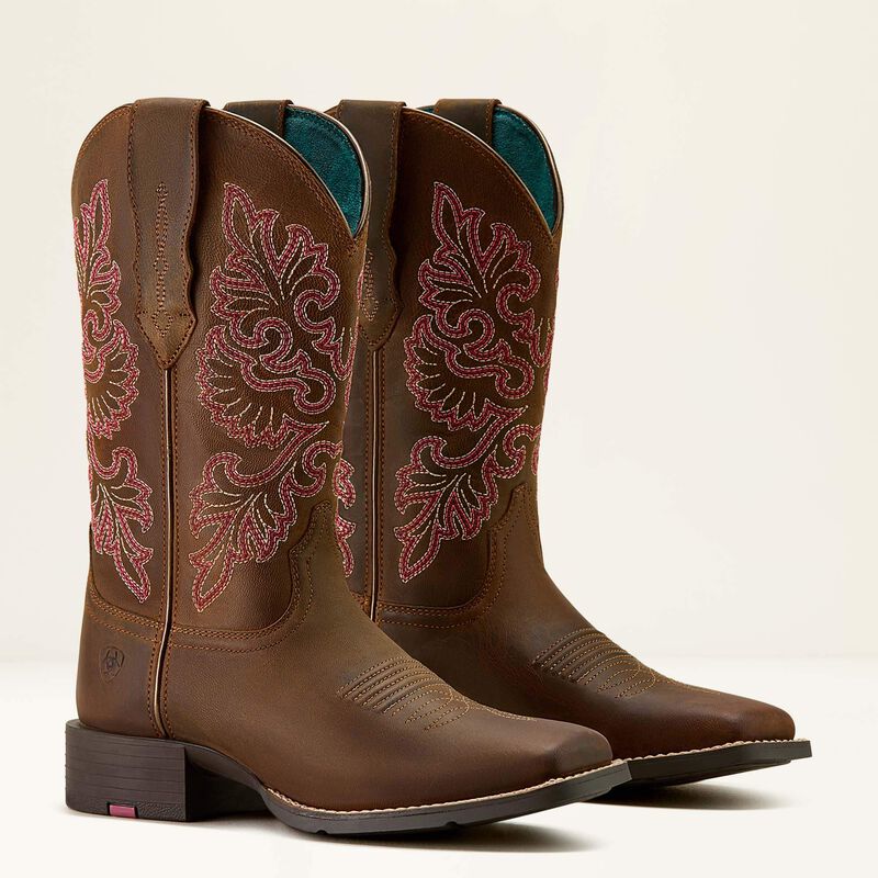 Ariat Round Up StretchFit Wide Square Toe Western Boot in Sassy Brown