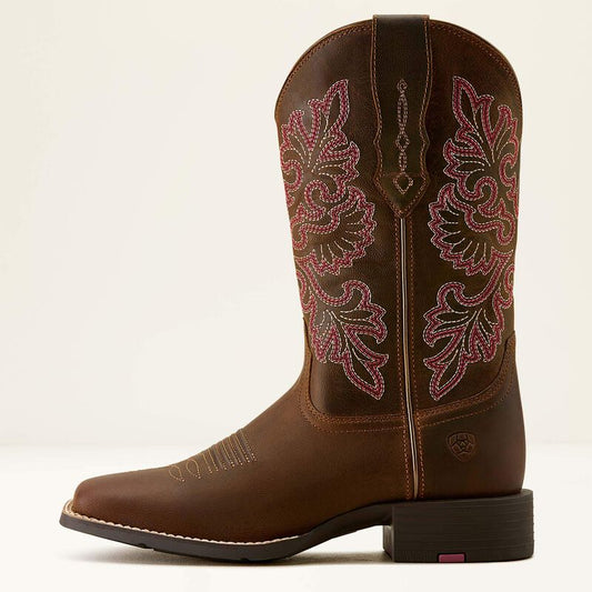 Ariat Round Up StretchFit Wide Square Toe Western Boot in Sassy Brown