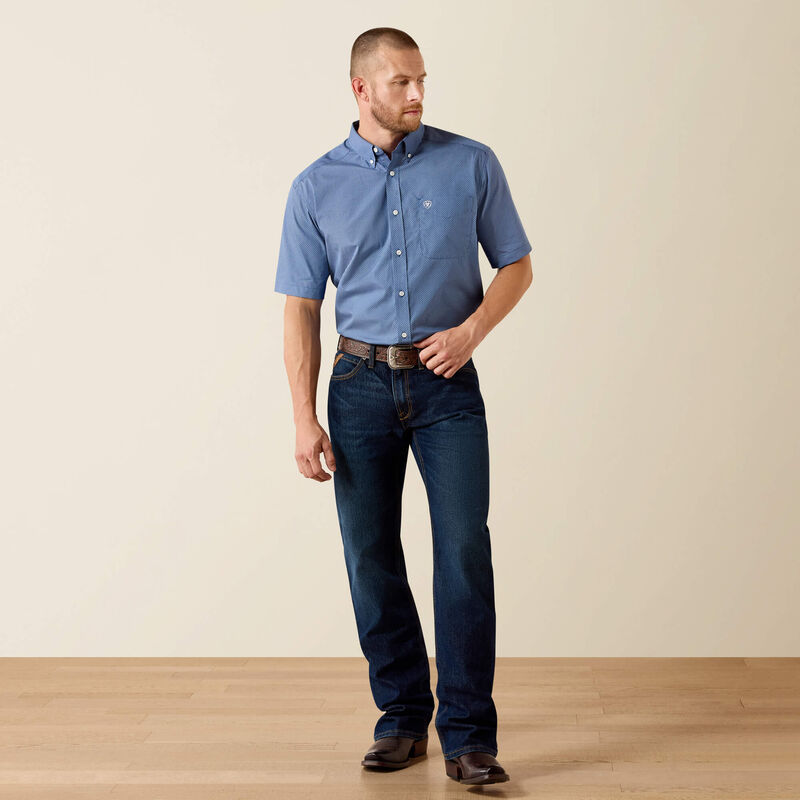 Ariat Wrinkle Free Case Classic Fit Shirt in Ensign Blue Geo Print