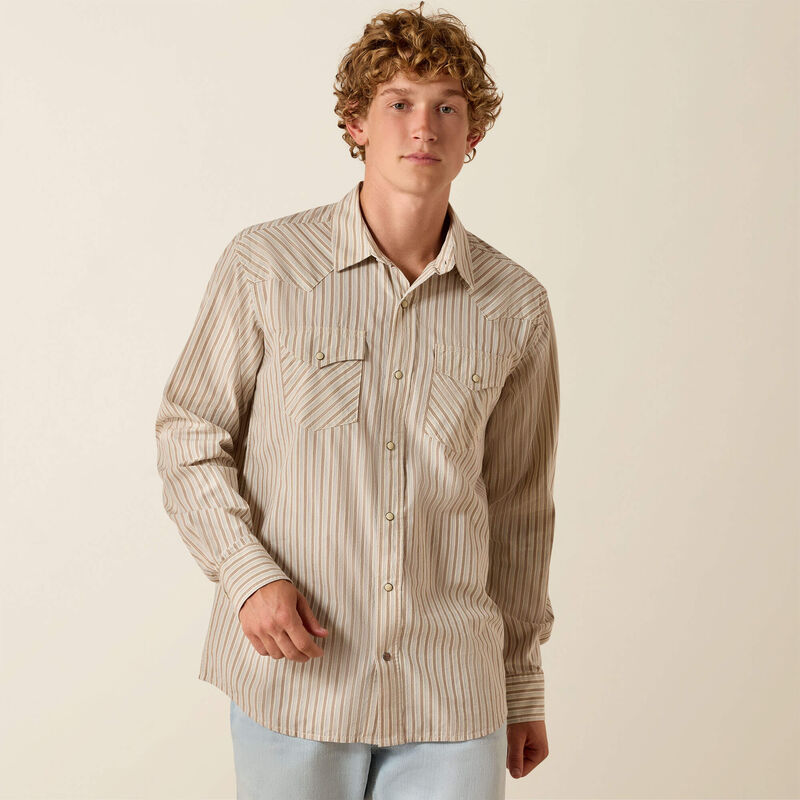 Retro Hesper Fitted Snap Shirt in Sandshell White