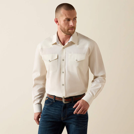 Ariat Wrinkle Free Pinpoint Oxford Classic Fit Snap Shirt in Off White