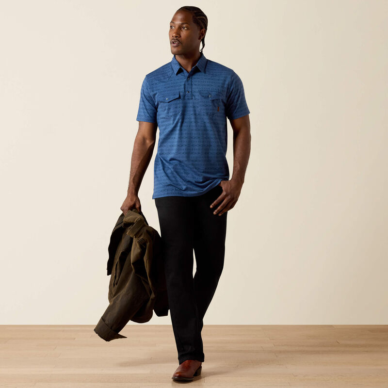 Ariat Retro Western Snap Polo in Dark Denim