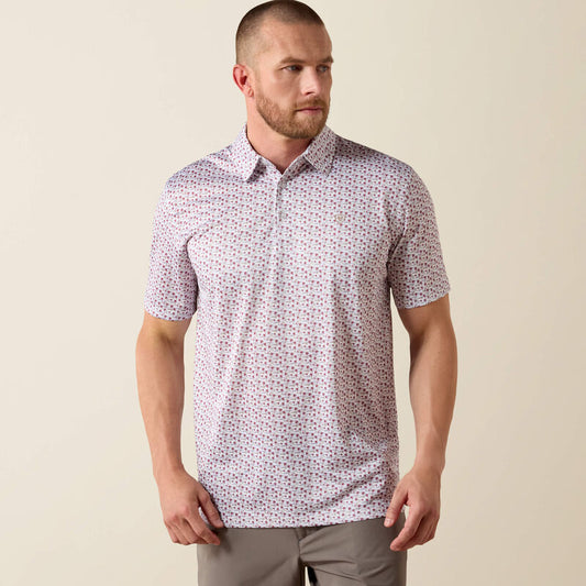 Ariat All Over Print Classic Fit Polo in White Island Mini Print