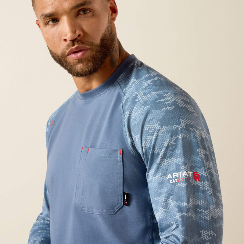 Ariat FR Stretch Camo Baseball T-Shirt in Baleen Blue