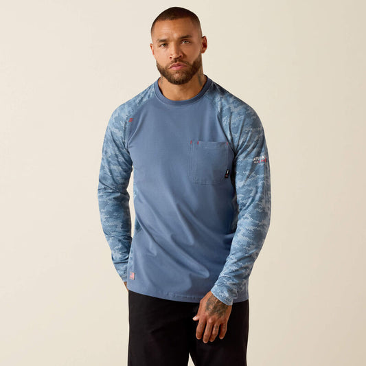Ariat FR Stretch Camo Baseball T-Shirt in Baleen Blue