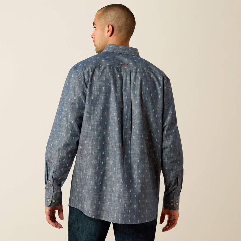 Ariat Teague Classic Fit Shirt in Chambray Blue Medallion Print/Acid Red