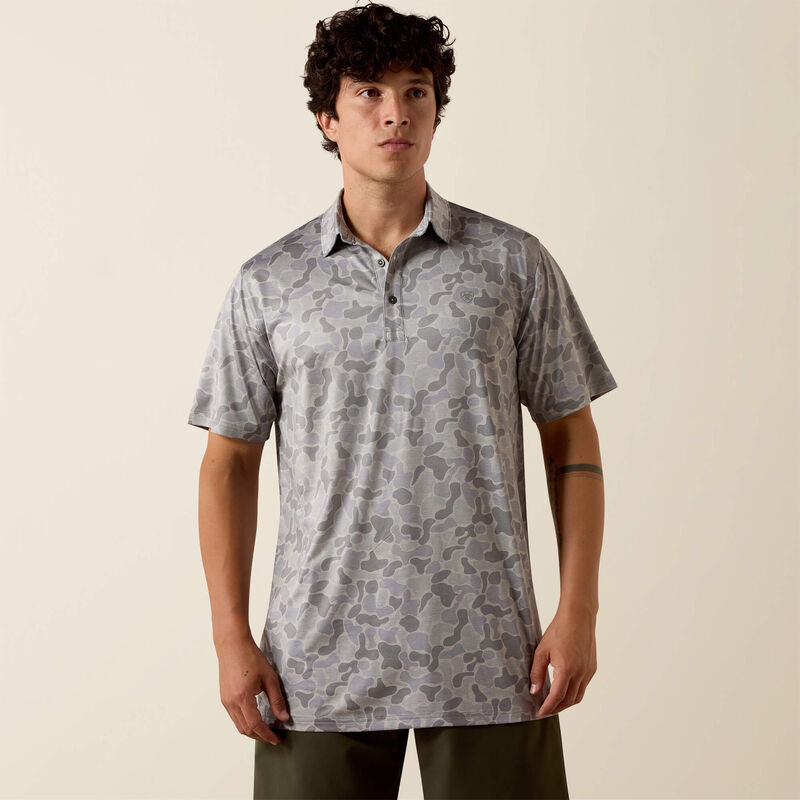 Ariat All Over Print Heathered Fitted Polo in Sky Rocket Camo Print