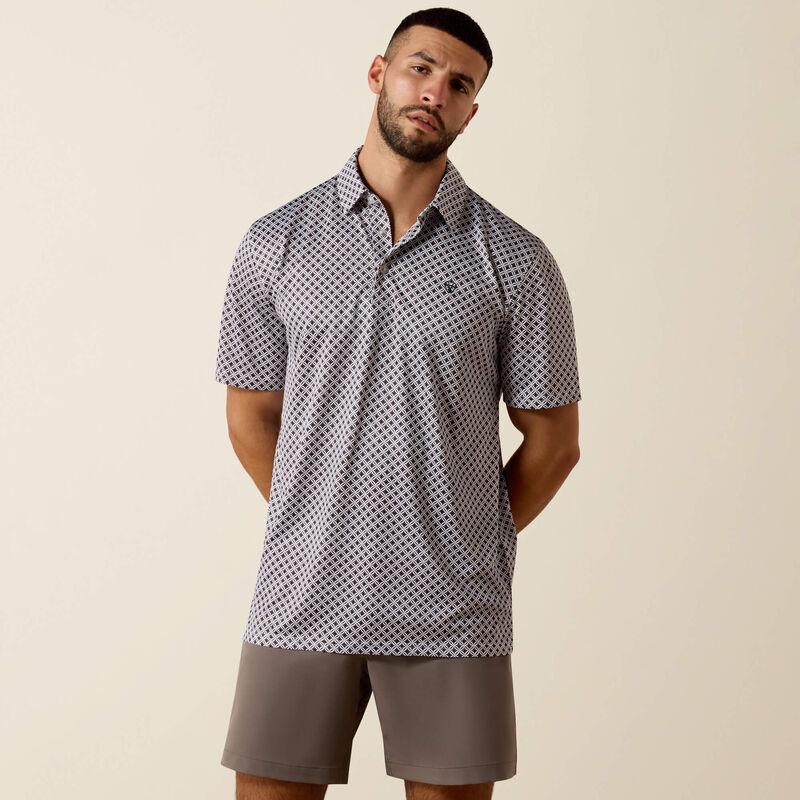 Ariat All Over Print Polo in White Geo X Print