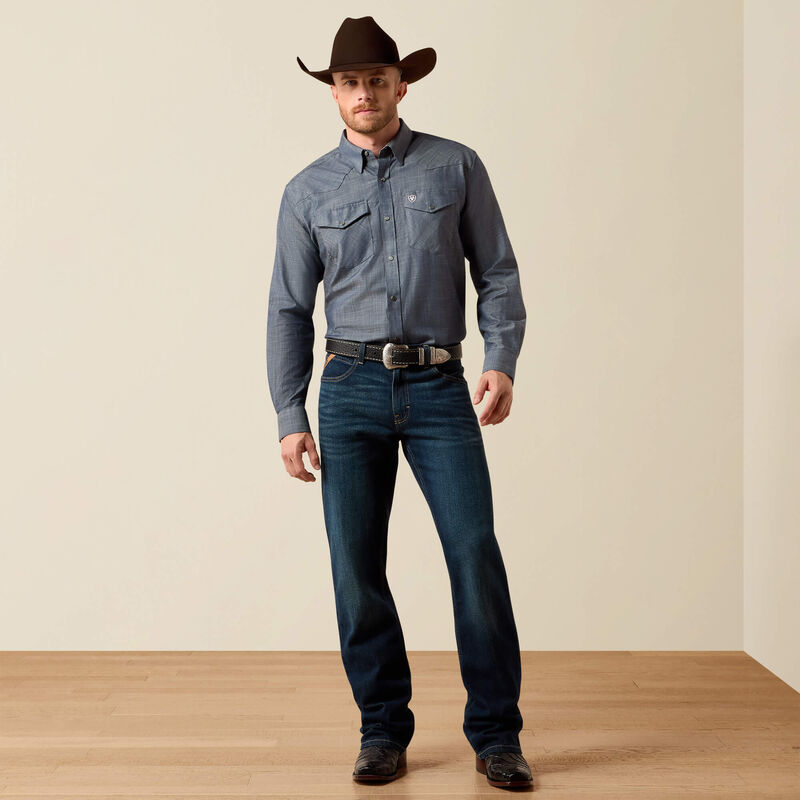 Ariat Wrinkle Free Refined Slub Classic Fit Shirt in Chambray Blue