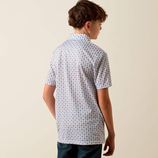 Ariat All Over Print Polo in White Southwest Triangle