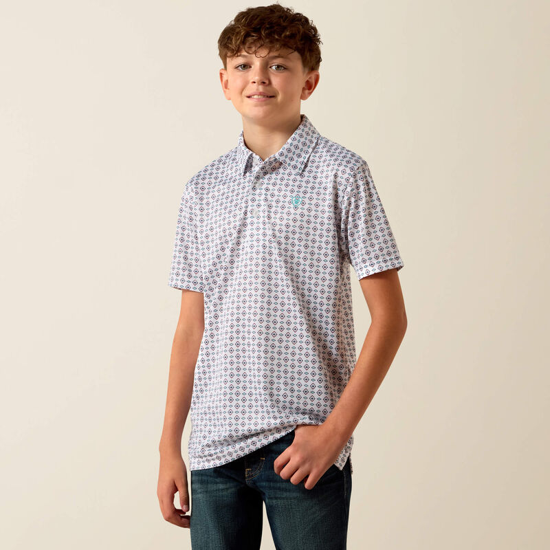Ariat All Over Print Polo in White Southwest Triangle